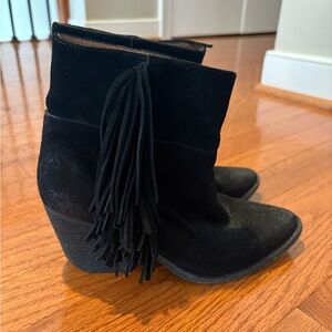 Jeffrey Campbell Black Ankle Booties with Fringe